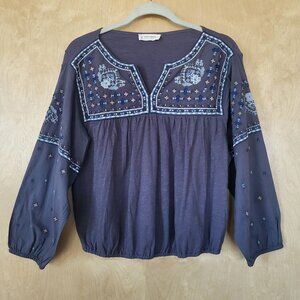 Lucky Brand Embroidered Popover Peasant Blouse Size Large
